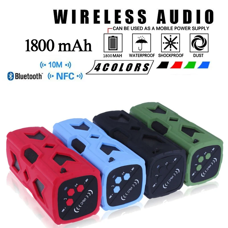 Водонепроницаемый Bluetooth динамик NFC 1800 мАч внешний аккумулятор ударопрочный