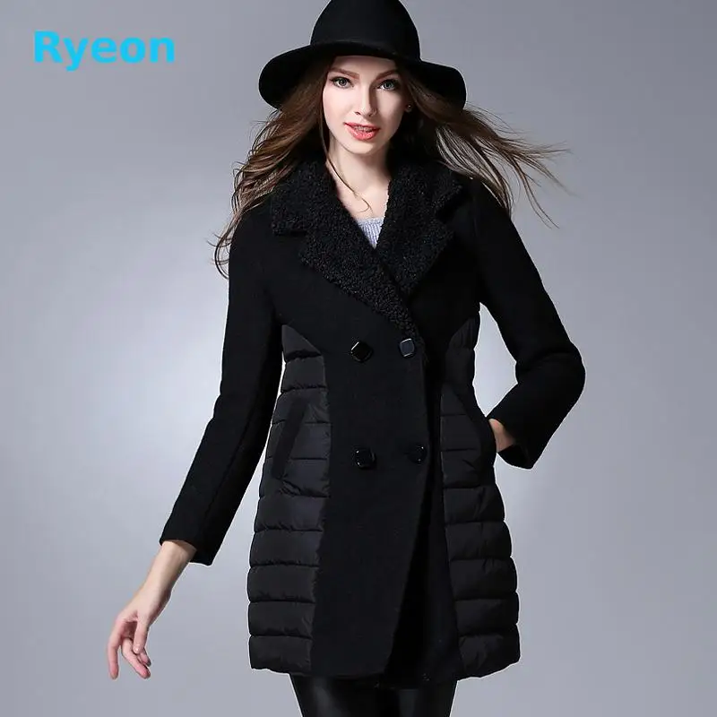 2016 Новый Европейский Ryeon Модный Воротник Шить Толстые Перья Полный Большой Ярдов