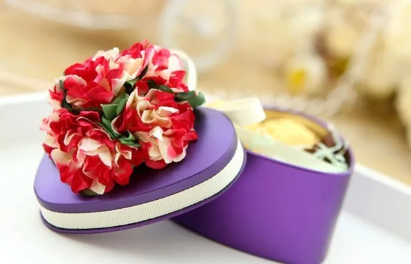 Big Beautiful Flowers Purple Color Heart Tinplate Tin Can Boxes 50pcs/lot Free Shipping Fashion Wedding Return Gift Favor Box | Дом и сад