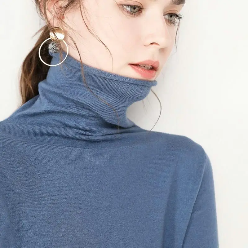 Knitted Women Autumn Winter Long Sleeve Slim Elastic Turtleneck high neck womens clothing sweaters pullover jumper sweater | Женская