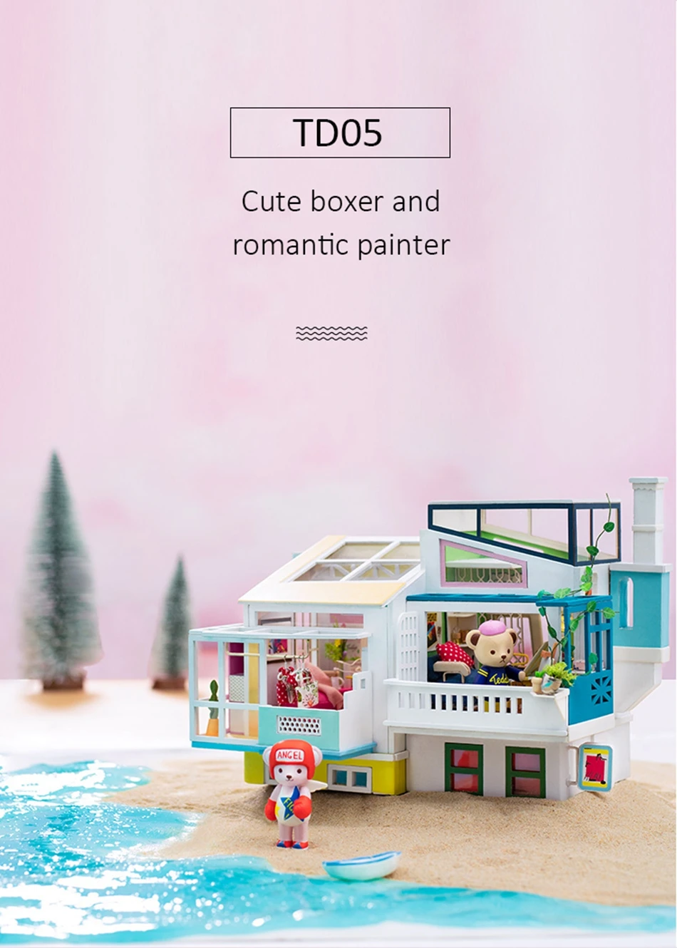 Robud миниатюрный класс DIY кукольный домик деревянные поделки 1:24 деревянный кукольный домик наборы с милой кукольной игрушкой медведь для детей TD04