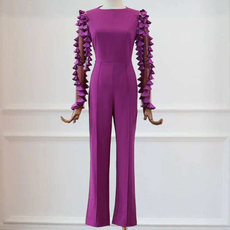 Женские Длинные Комбинезоны с цветочным принтом E13 белые черные фиолетовые