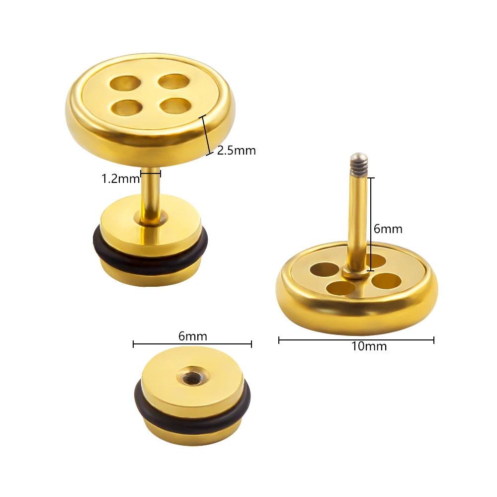 Серьги гвоздики круглые перфорированные из нержавеющей стали 1