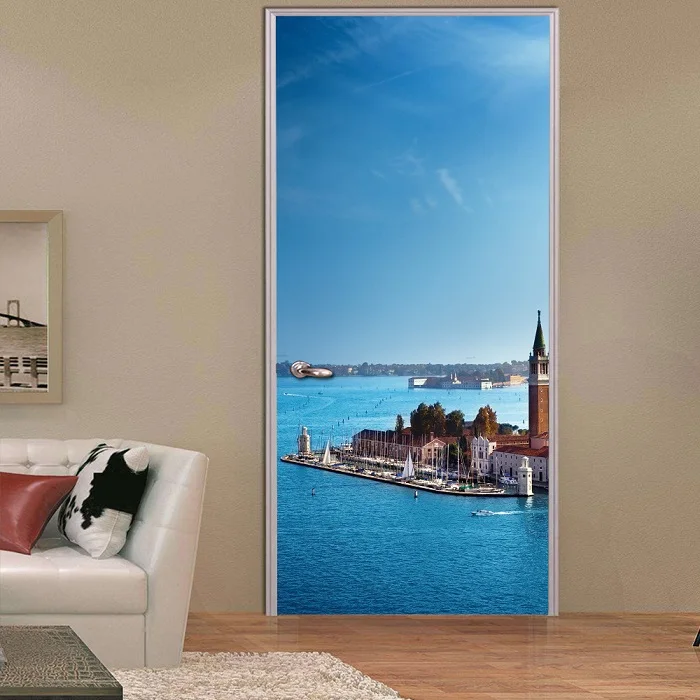 08 77x200 см 3D наклейки на дверь с изображением павлина для гостиной, спальни, Langscape, виниловые непромокаемые обои, клейкая наклейка для домашнего декора - Цвет: 08