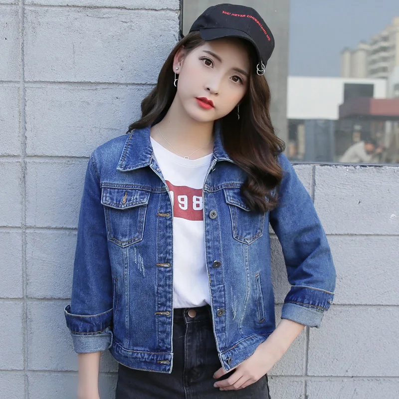 Spring Women Locomotive Denim Short Jacket 2018 New Autumn Harajuku Korean Fashion Outerwear Trend Slim Bomber Coat XY516 | Женская