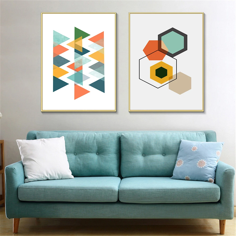 

CLSTROSE Nordic Style Abstract Color Geometry Triangles Circular Graphic Canvas Art Print Wall Pictures Home Decor Painting