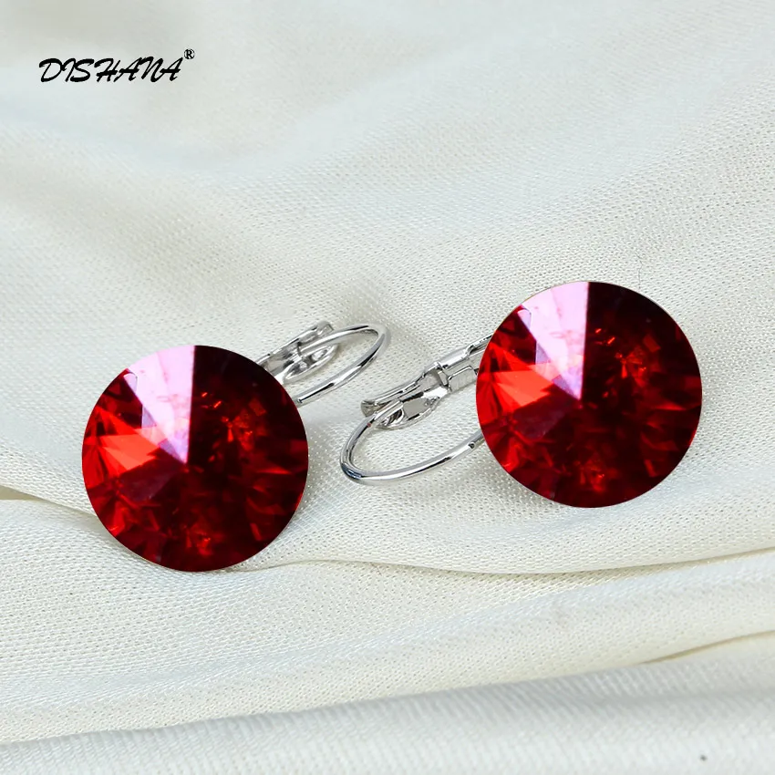 platinum plating Модные Винтажные классические серьги золотистого цвета для женщин, серьги-капли красного цвета из австрийского кристалла, Круглый E0001-3 с камнем - Окраска металла: platinum plating