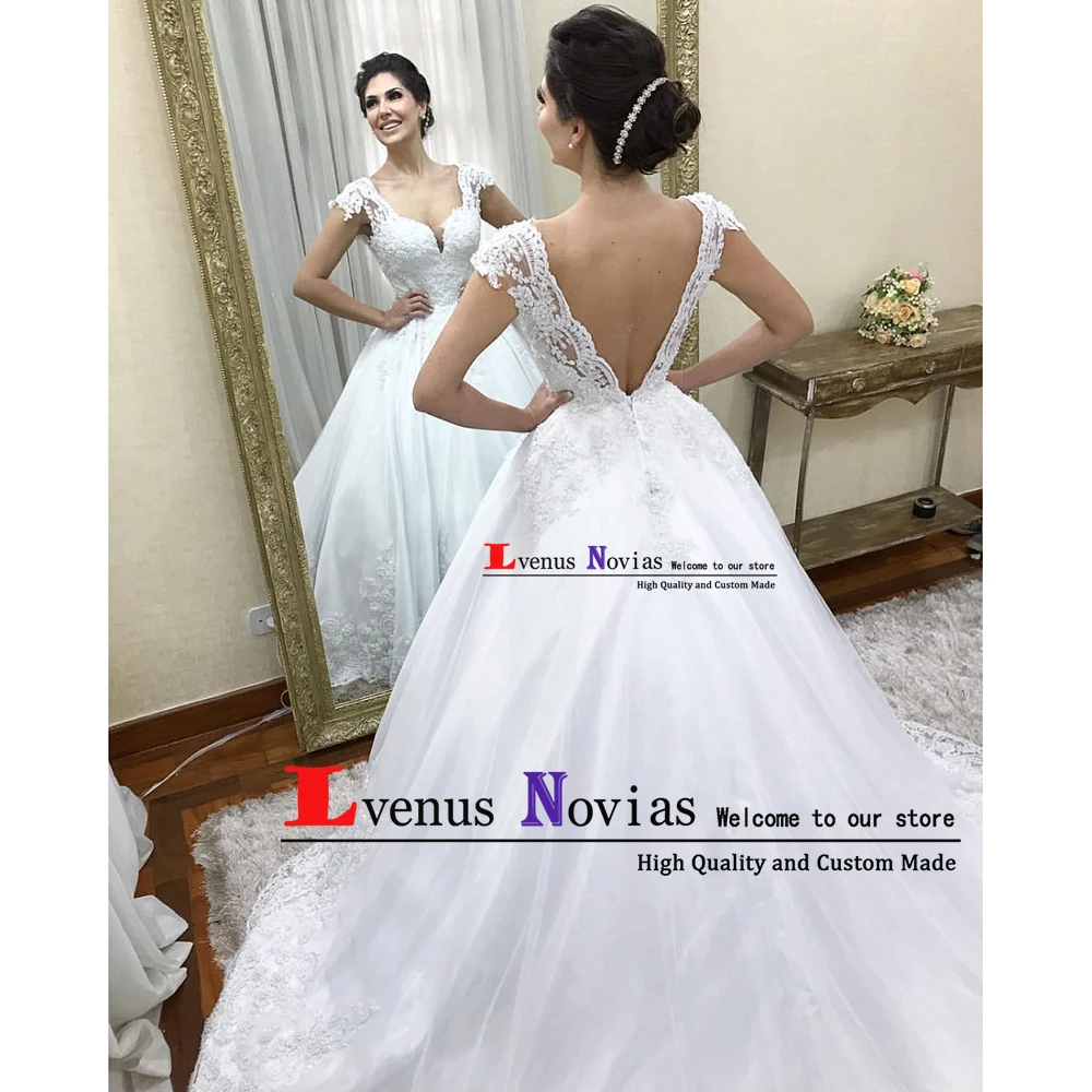 Романтичное Белое кружево жемчуг открытая спина бальное платье свадебное 2020