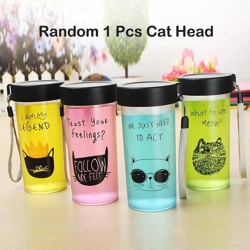 Random Cat Head 1 шт. мультяшная бутылка для воды Тоторо портативный спортивный Кемпинг Велоспорт стакан для сока пластиковая детская бутылка для воды BPA бесплатно 360 мл - Цвет: Random Cat Head