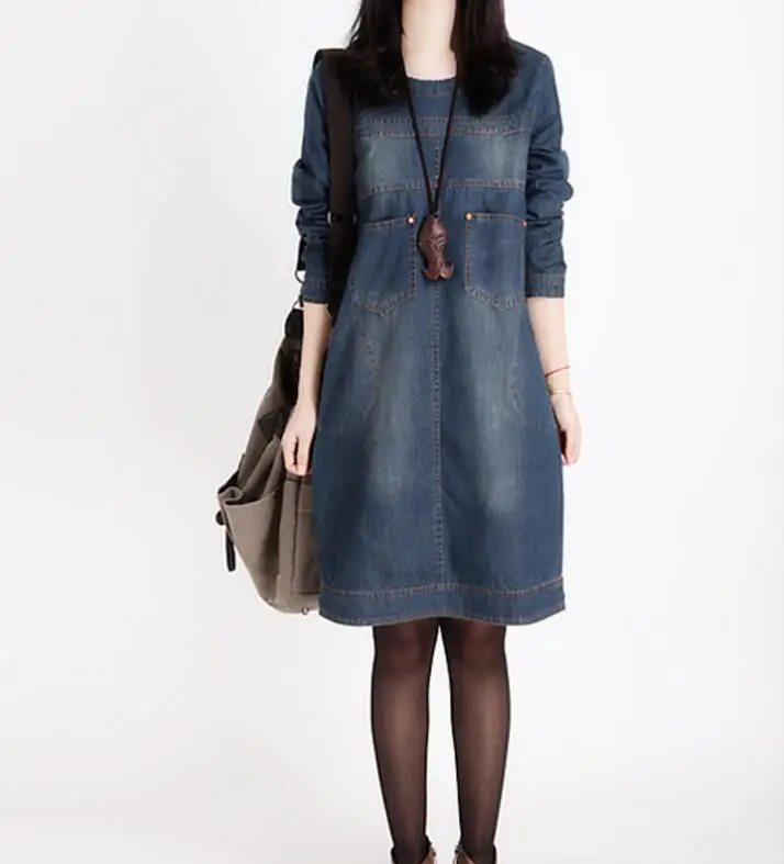 Платье рубашка женское винтажное большого размера с длинным рукавом|denim dresses