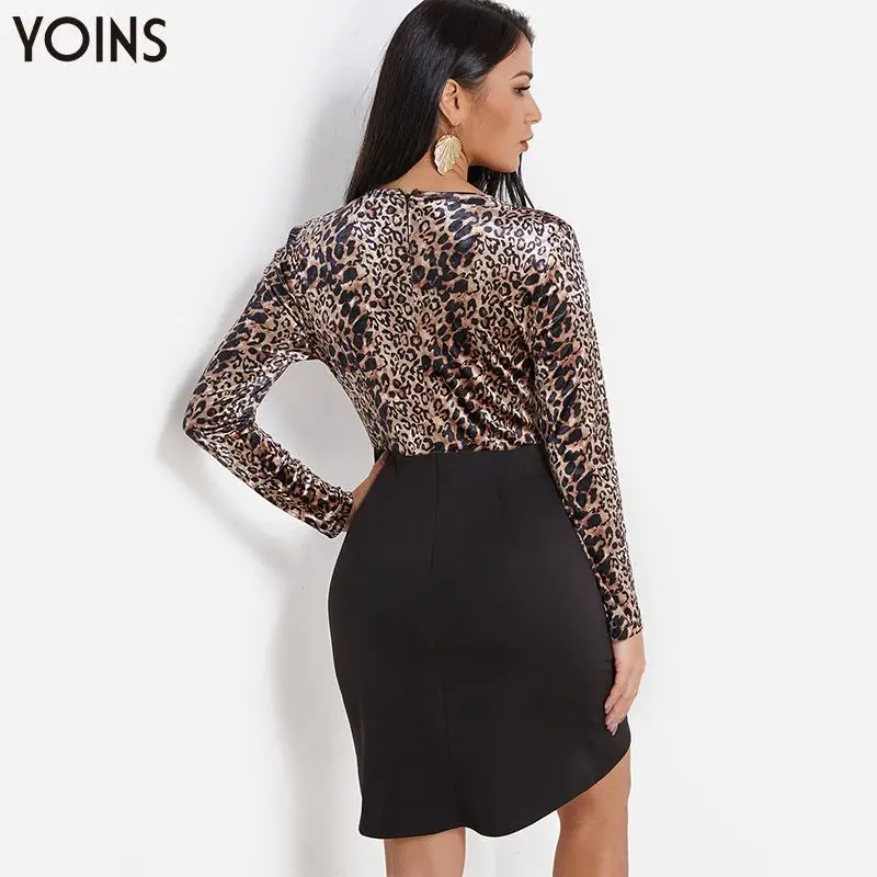 YOINS 2019 осень-зима Для женщин обаятельные леопардовые вечерние плиссированное