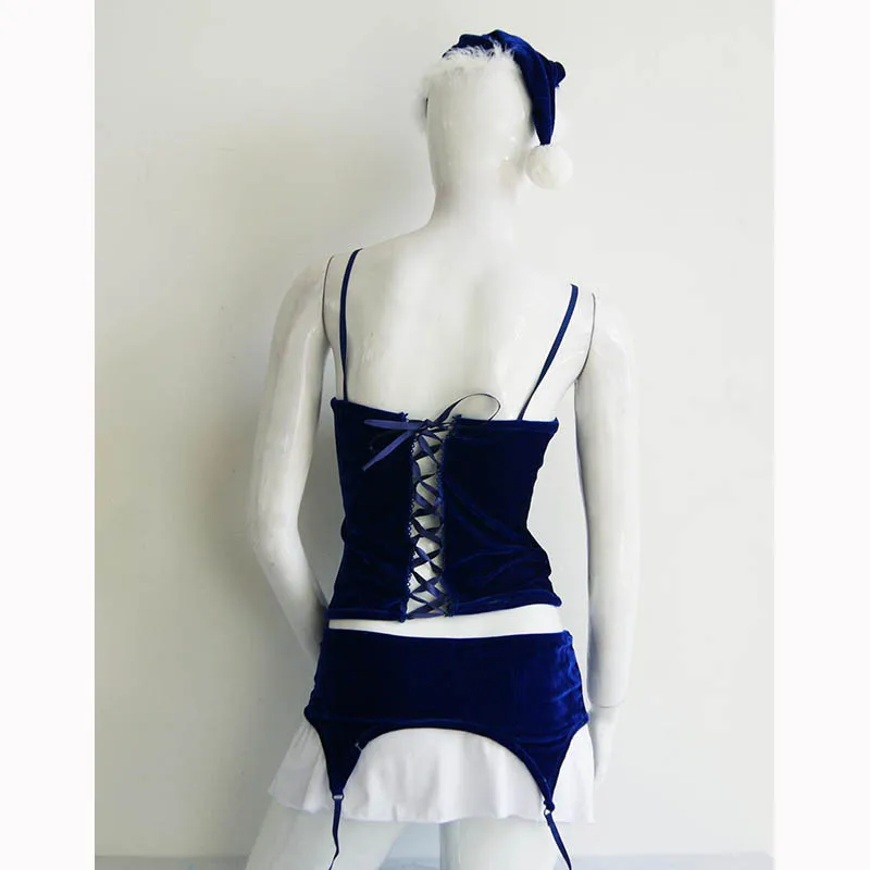 Новый сексуальный костюм Санта Клауса синее экзотическое платье женский топ на