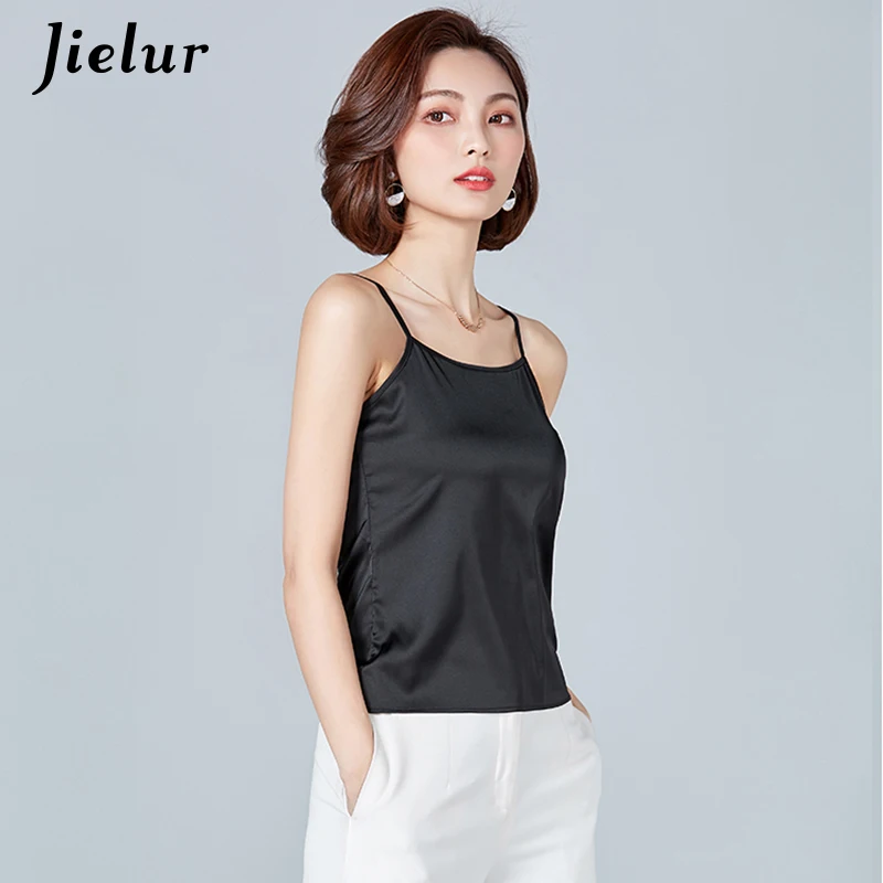 Jielur сексуальный женский жилет чистый цвет корейский шелк Camis повседневная 8