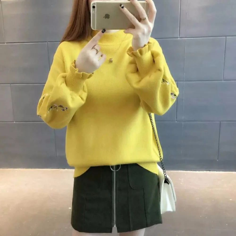 2018 Spring Autumn long sleeved color lattice jacquard comfortable straight female knit shirt cashmere sweater women | Женская одежда