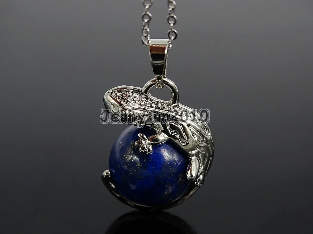 

Natural Lapis Lazuli Gem Stone Round Ball Chakra Lizard Pendant Necklace Beads Healing Jewelry Design 10Pcs/Pack
