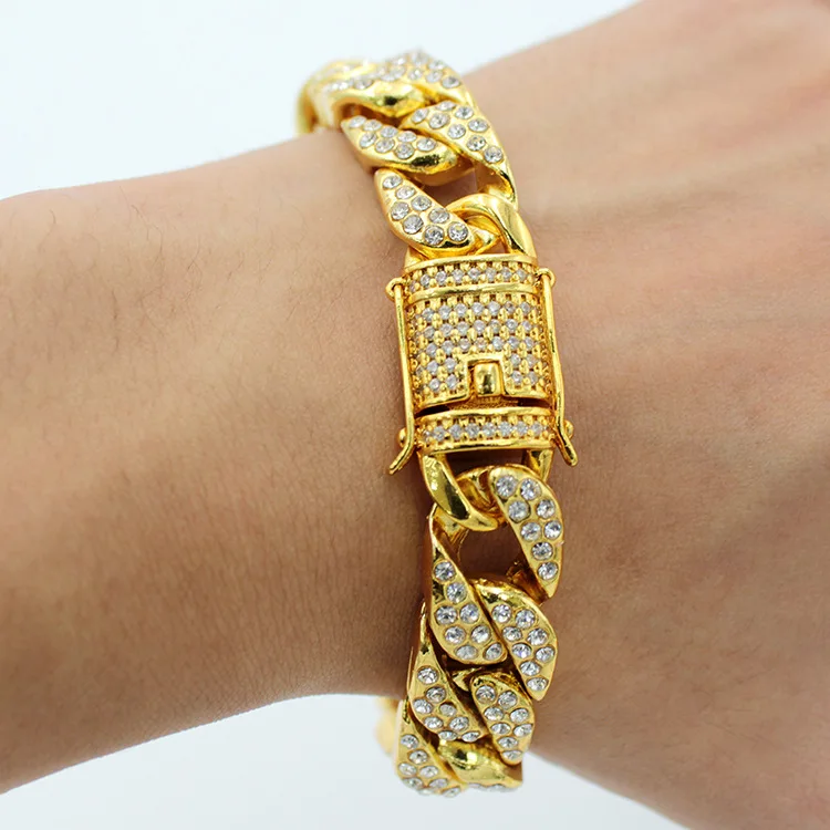 Goofan fashion cross-border 15mm Europe and men six hot mill chain leading Cuban buckle Necklace&ampBracelet | Украшения и