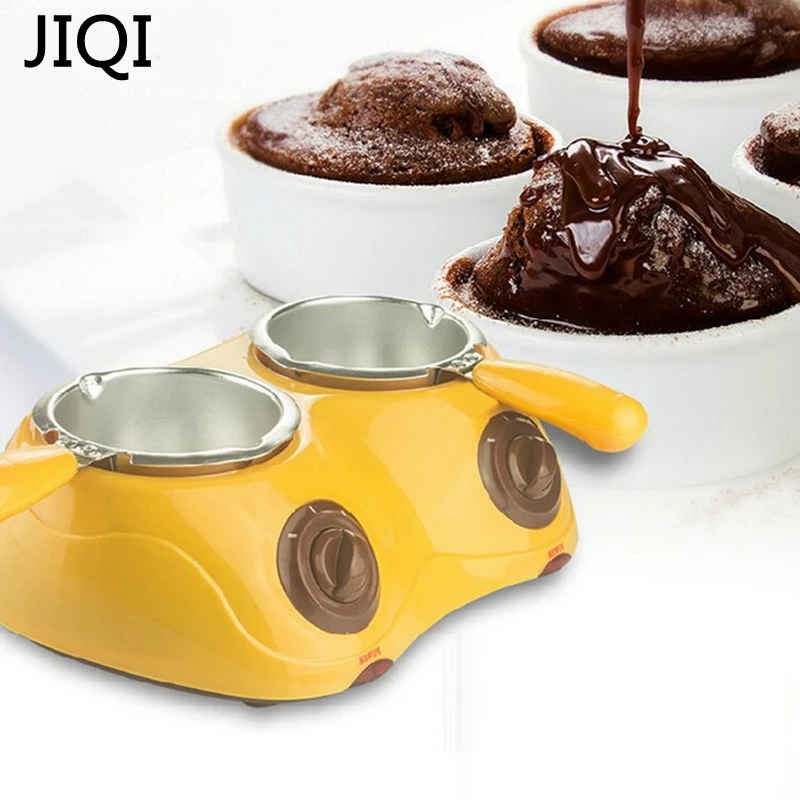 

JIQI 2 pots Electric mini Chocolate Fondue chocolate melting pot fountain Hot Chocolate Melt Pot melter Machine boy girl gift
