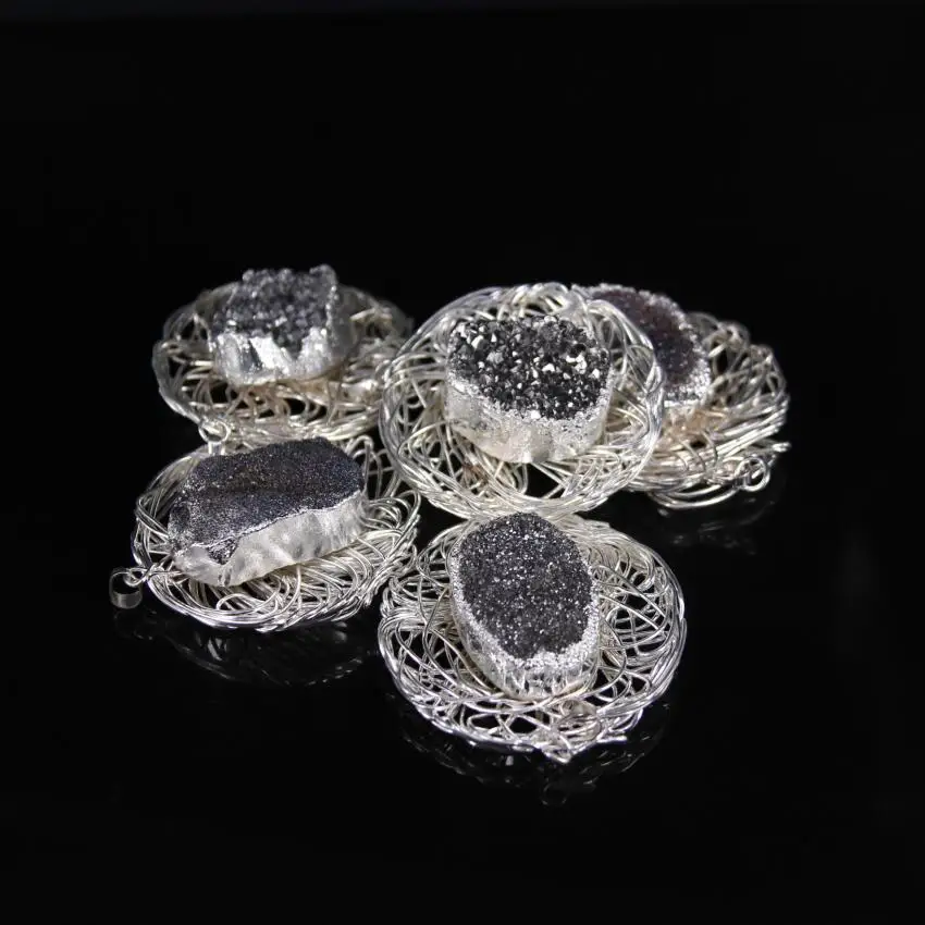 Подвеска фрагмент жеоды из титана с черным покрытием 5 шт.|geode slice pendant|agate geode slicesgeode
