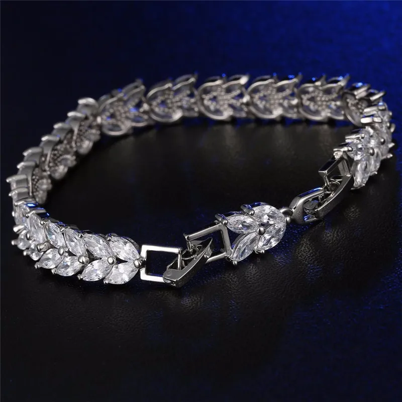 Женский браслет Vecalon Flower bijoux из фианита AAAAA белого золота с кристаллами свадебные