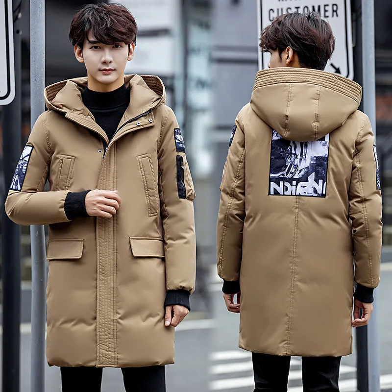 Очень длинный зимний мужской пуховик повседневная куртка на гусином пуху парка с