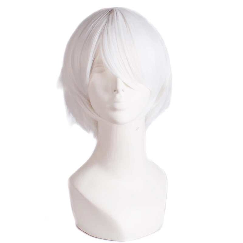 White Wig Бутафорская маска для косплея, Короткие серебристые и белые термостойкие синтетические волосы, карнавальные парики - Цвет: White Wig