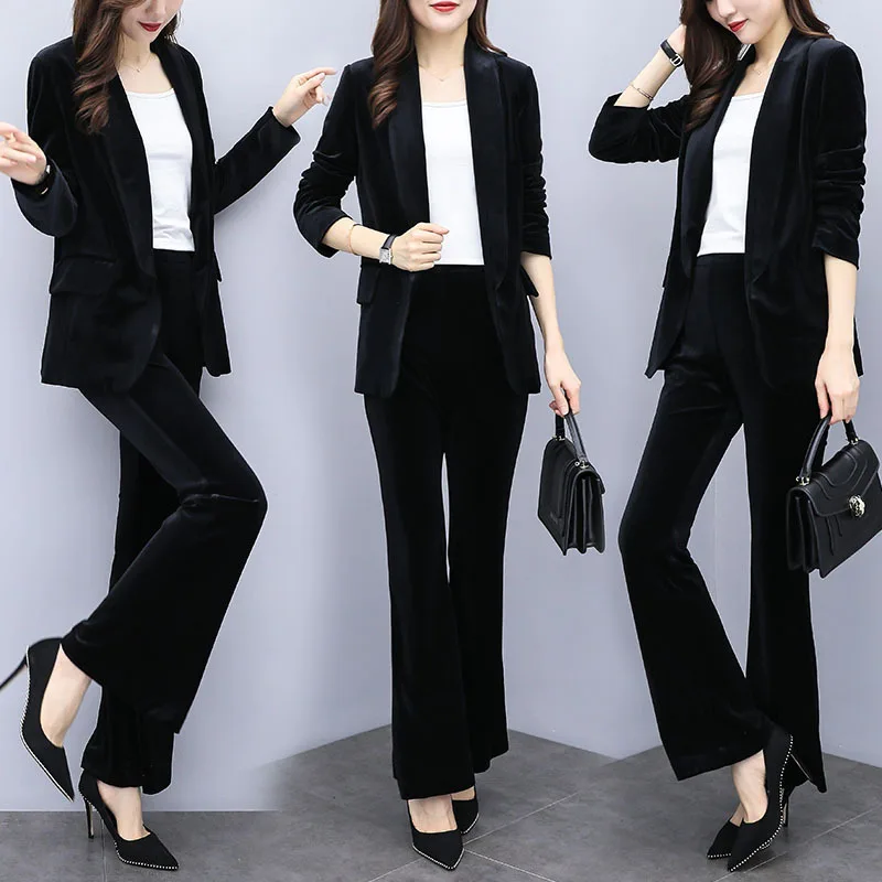 Золото бархат женский комплект 2 шт. велюровый спортивный костюм Conjunto Feminino