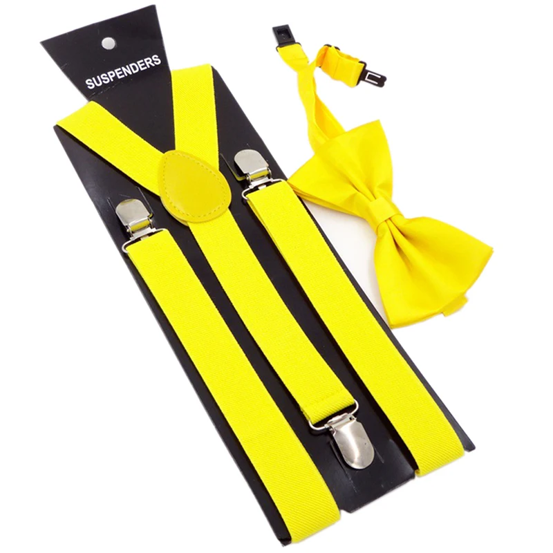 

Adult 3 Clip-on Y Back Elastic Suspenders Bowties Set Suspender Braces Neck Ties Brace Belt Strap For Mens