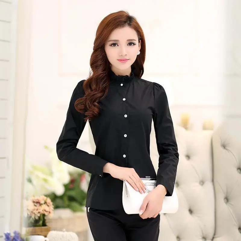 Spring Women Blouse Shirts Stand Collar 