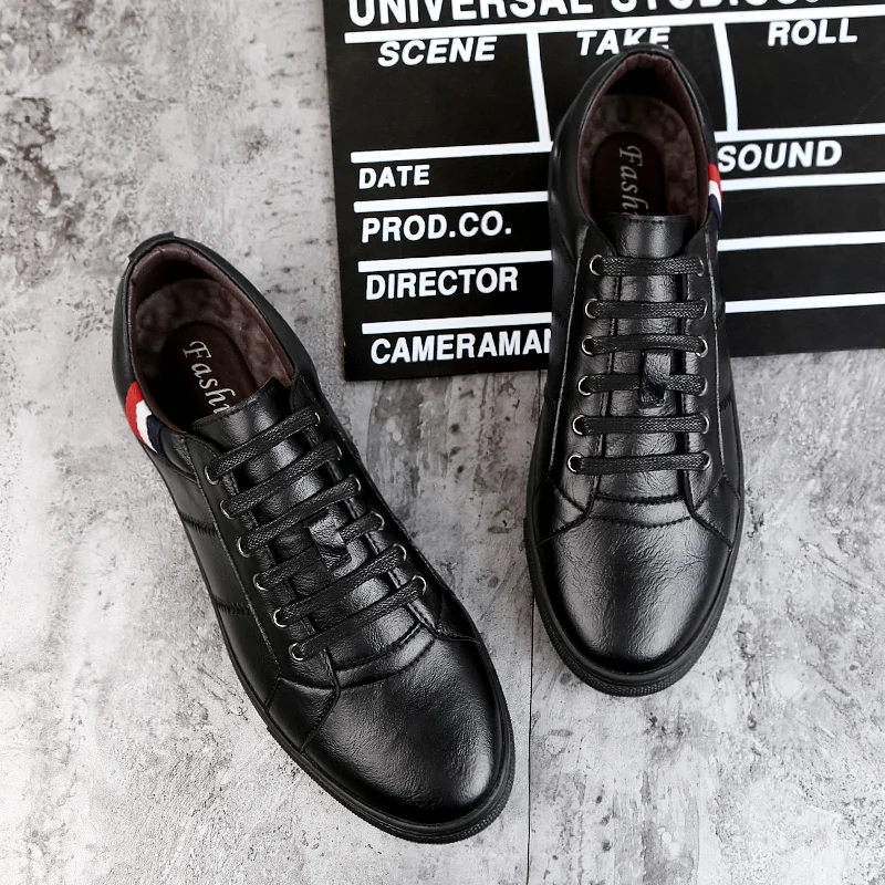 Мужские кроссовки на шнурках ALCUBIEREE черные дышащие из натуральной кожи