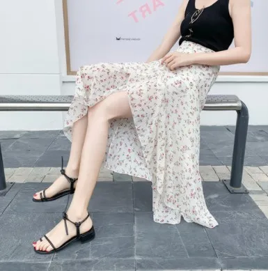 Pattern 2 Женская Новинка, богемная пляжная шифоновая юбка, модная женская летняя юбка с цветочным принтом, асимметричная юбка с оборками и подкладкой - Цвет: Pattern 2
