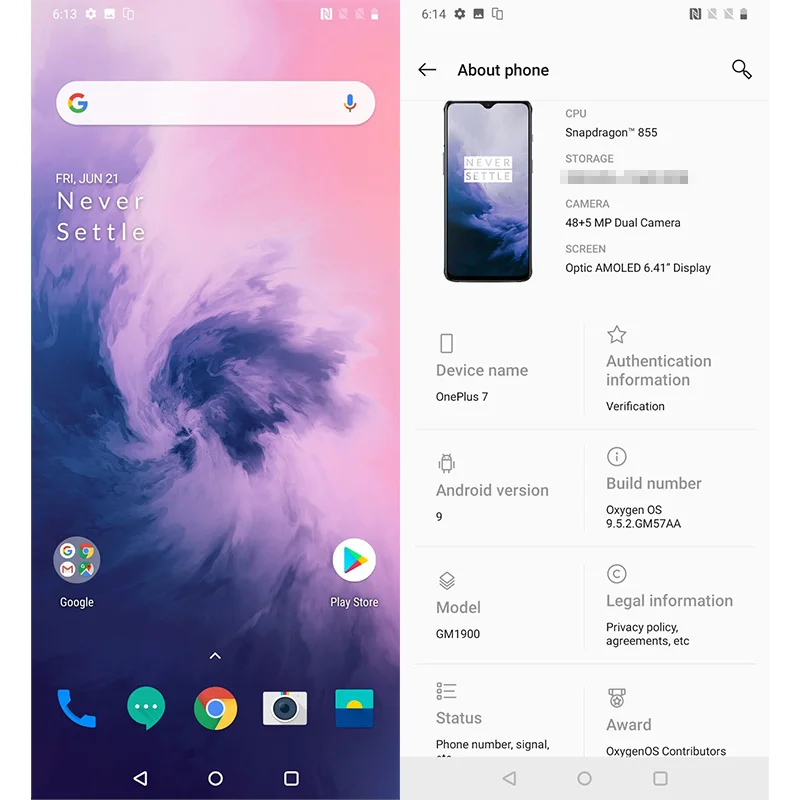 Глобальная ROM Oneplus 7 12 Гб RAM 256 ГБ Смартфон Snapdragon 855 6 41 "20 Вт Быстрая зарядка 48MP UFS 3 0