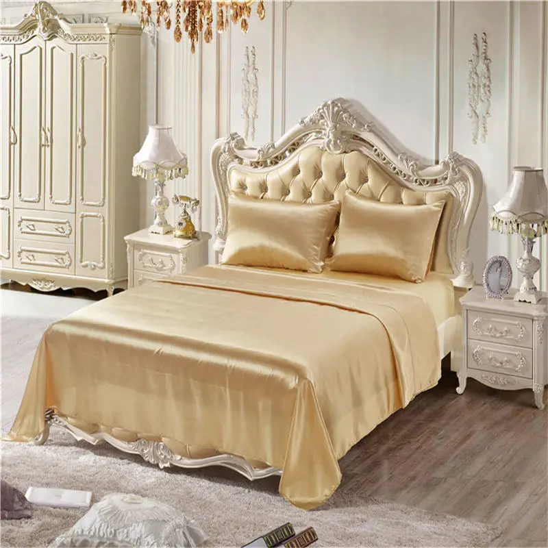 Online Set Di Biancheria Da Letto Morbida Di Lusso Di Alta Qualità US King/Queen/Twin Size Solido 4 Pz/set Lenzuolo Piatto E Copriletto Set Jogo De Cama # SS