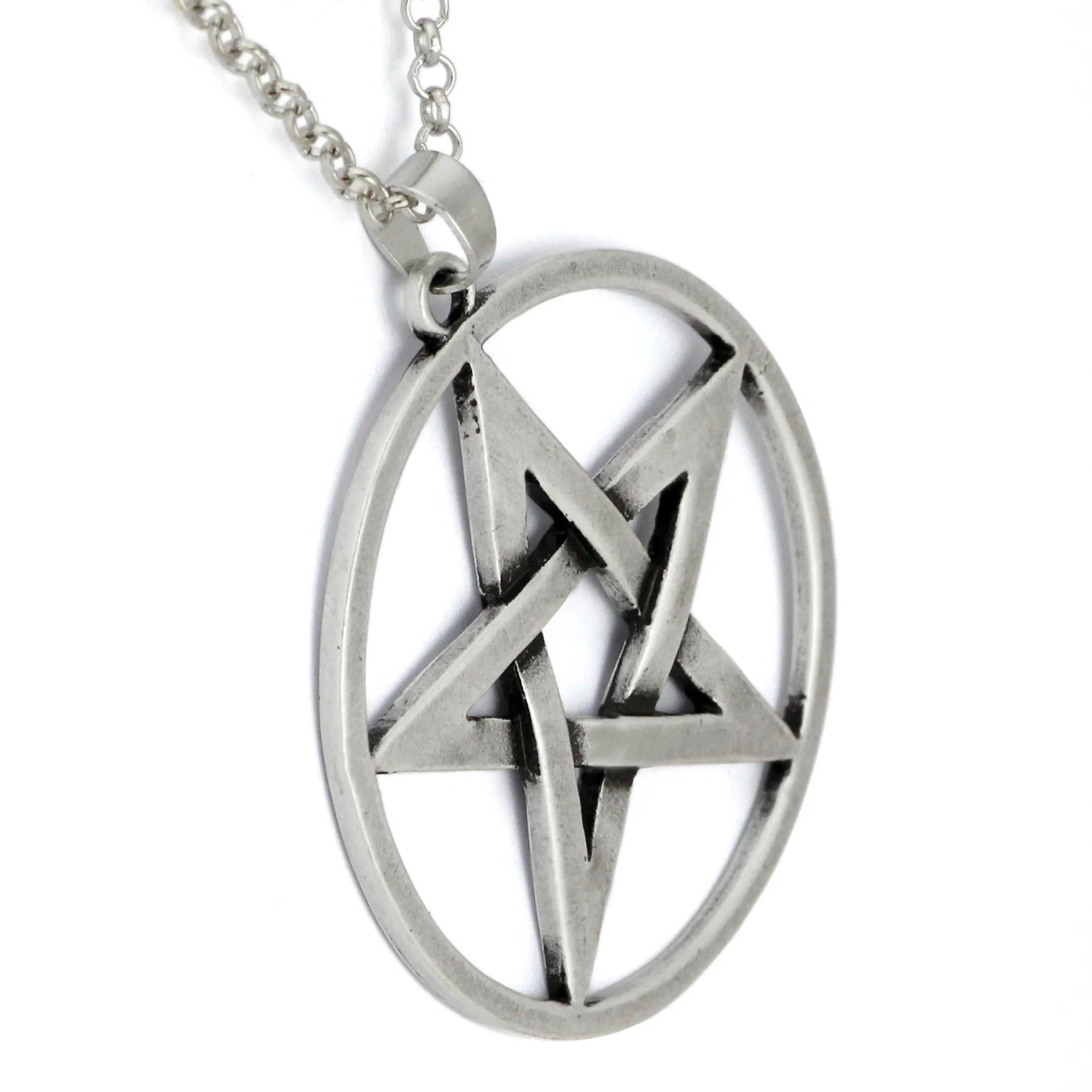Мужское ожерелье с подвеской серебряная пентаграмма звезда панк Рок Байкер 23