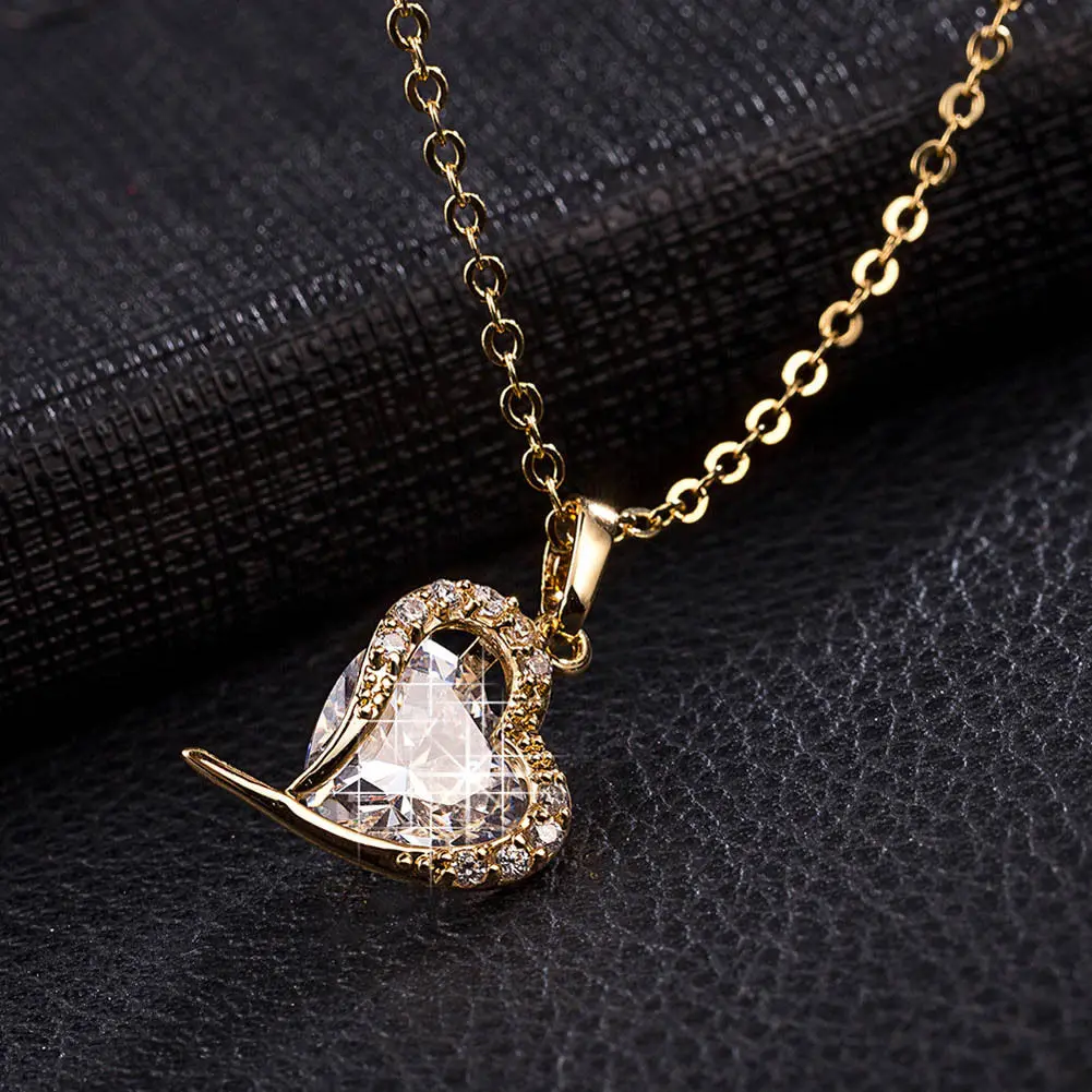 1 шт. Для женщин Модные украшения золотой Цвет цепь Кристалл Циркон Кулон Сердце
