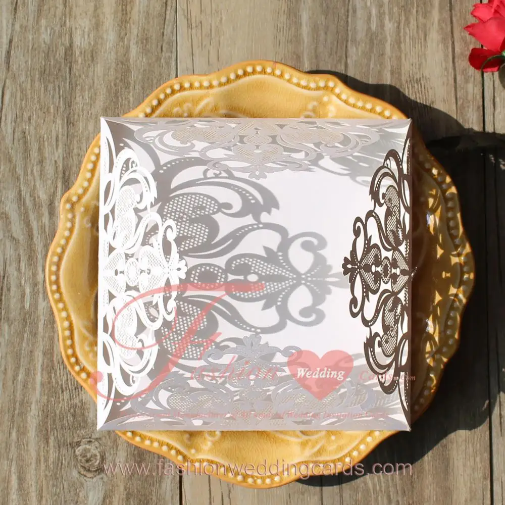 50 компл./лот элегантный белый квадрат лазерная резка свадебное приглашение|white