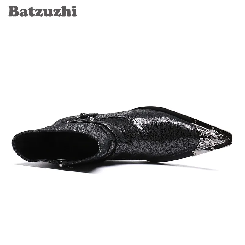 Batzuzhi Роскошные мужские ботинки итальянского типа с железным носком черные
