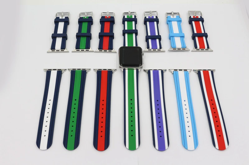 Спортивный ремешок для apple watch series 4 3 2 1 iWatch mix stripe NATO Цвета Мягкий силикон Замена с