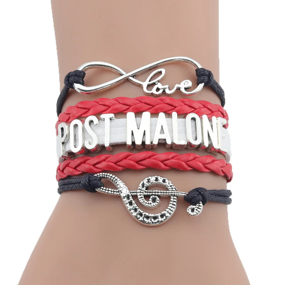Женский кожаный браслет Infinity love с подвеской в виде музыкального фаната Malone