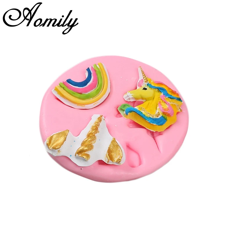 Aomily Unicorn Rainbow Shaped 3D Silicon Chocolate Jelly Candy Cake Bakeware Mold DIY Pastry Bar Ice Soap Mould Baking Tool | Дом и сад