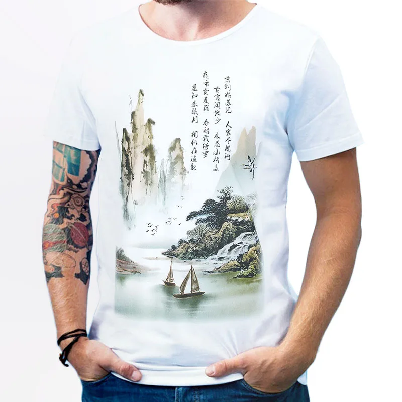 Новый китайский дракон футболка Для мужчин короткий рукав белый черный Homme