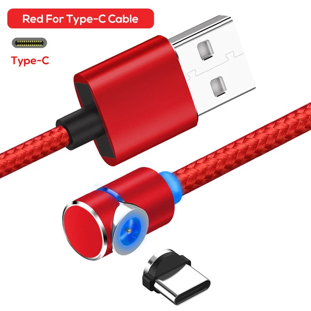 Red for Type-c 2.5A Магнитный зарядный кабель 90 градусов шнур для зарядки телефона для iphone Micro usb c кабель Быстрая зарядка Магнитный usb кабель для зарядки - Цвет: Red for Type-c