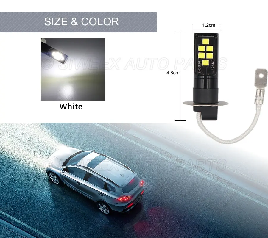 Супер яркий H3 светодиодный 12 SMD 3030 автомобиль для вождения автомобиля головной
