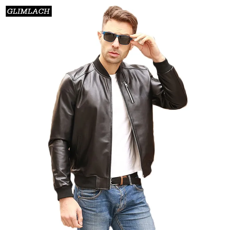 

Autumn Black Aviation Genuine Leather Bomber Jacket Men Sheepskin Real Leather Flight Jacket Slim Pilot Coats Veste Cuir Homme