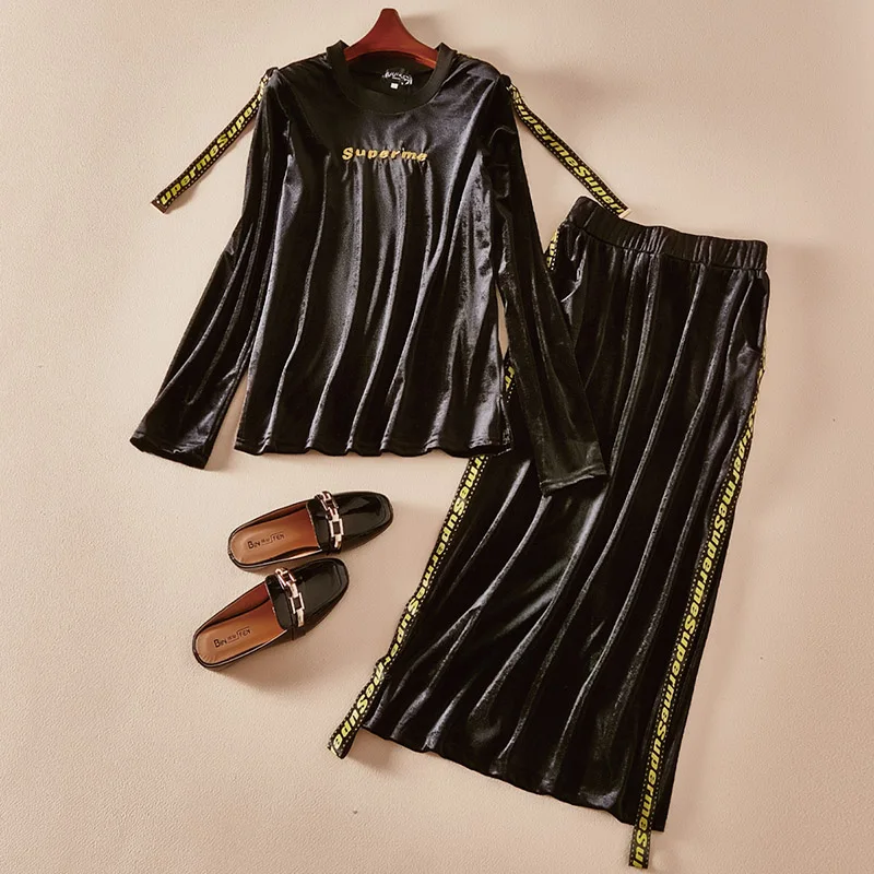 Sister Hot Sale O-neck Story Vogue Of New Fund 2017 Autumn Outfit Suits Embroidered Coat + Skirts Pleuche Two-piece 0246 | Женская