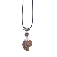 natural ammonite necklaces pendants with lapis lazuli beads stone jewelrcollier christmas gifts