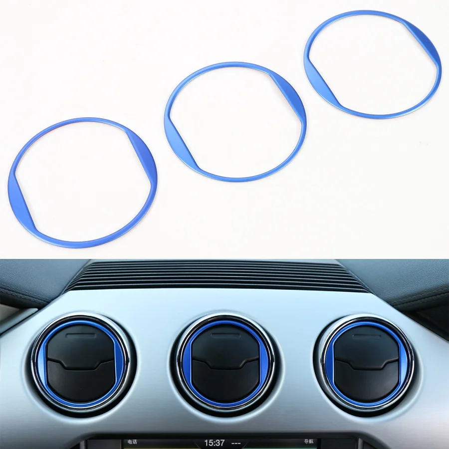 YAQUICKA 3Pcs Car Interior Dashboard Central Air Conditioner Vent Ring Circle Trim Sticker Sequins For Ford Mustang 2015 2016 | Автомобили