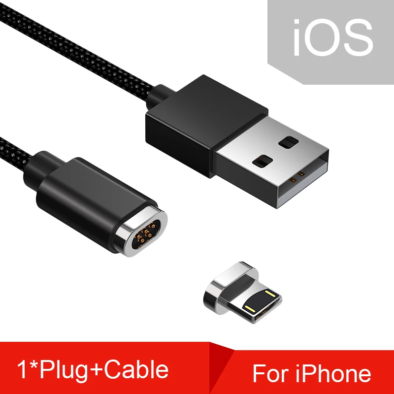 For iPhone Black Магнитный кабель Micro usb type C для быстрой зарядки, магнитный кабель Micro USB для зарядки и передачи данных, кабели для мобильных телефонов iPhone - Цвет: For iPhone Black