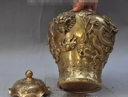 YM 305 11 &quotКитай латунный Дракон play bead foo Собака Лев Статуя танки Crock банка бутылка