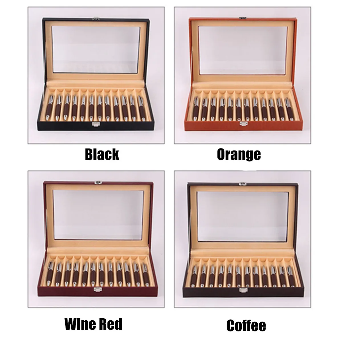 Коробка для ручек из искусственной кожи органайзер с прозрачным окошком 12 дюймов