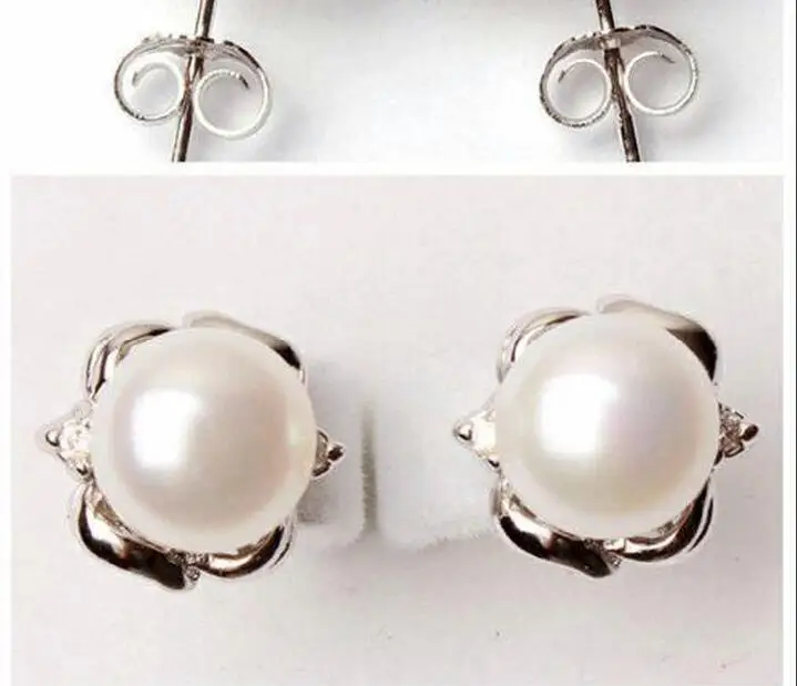 

Женские Ювелирные серьги 10 мм, яркие белые круглые жемчужные серьги-гвоздики с резным цветком, натуральный пресноводный жемчуг